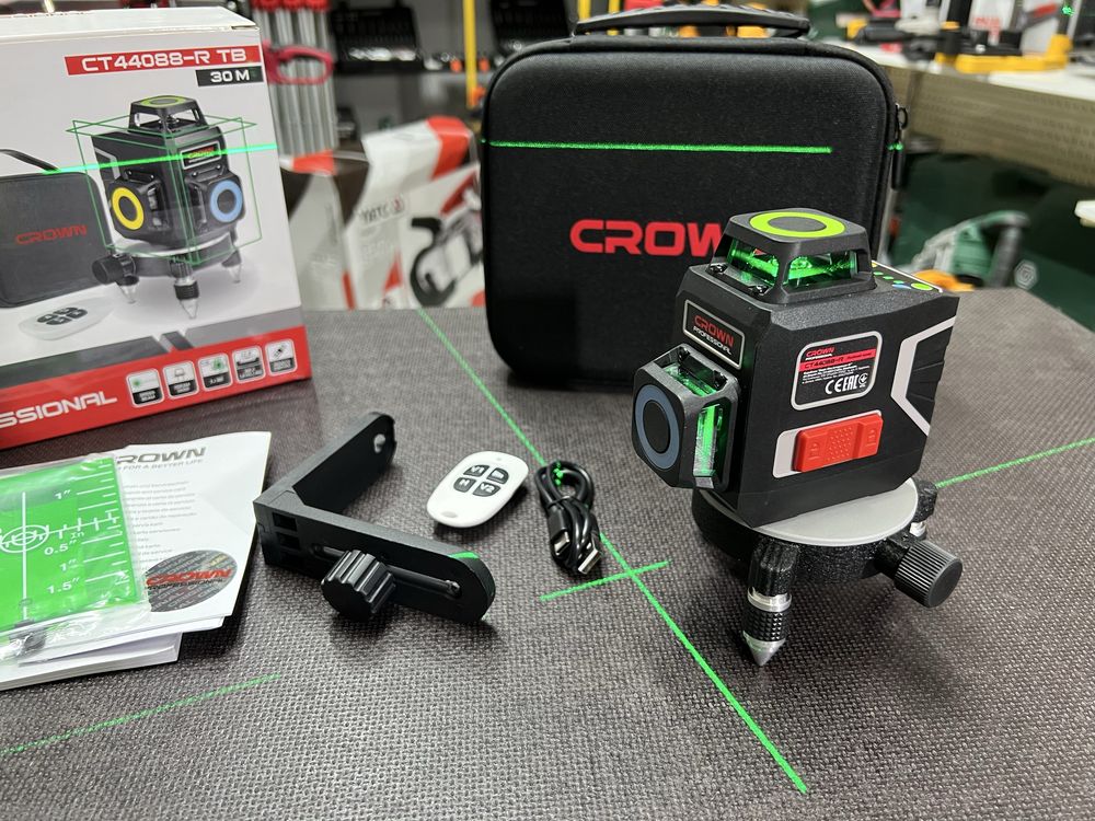 НОВИНКА! Лазерный уровень Crown CT44088-RTB Зеленый луч OSRAM диоды