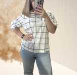 Biała bluzka z bufiastym rękawem w kratę H&M