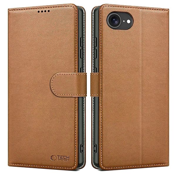 Etui Tech-Protect Wallet na iPhone 16e - brązowe