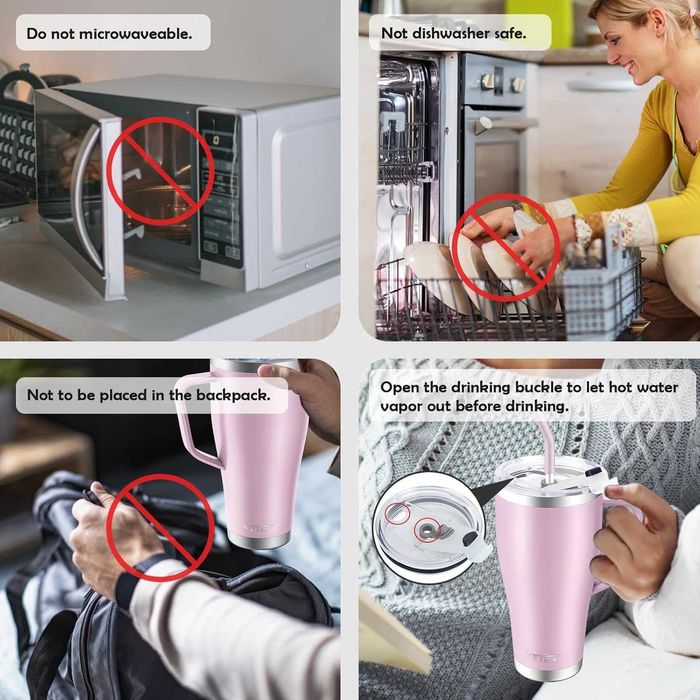 Kubek termiczny podróżny 850ml ze słomką, z 2 pokrywkami i uchwytem