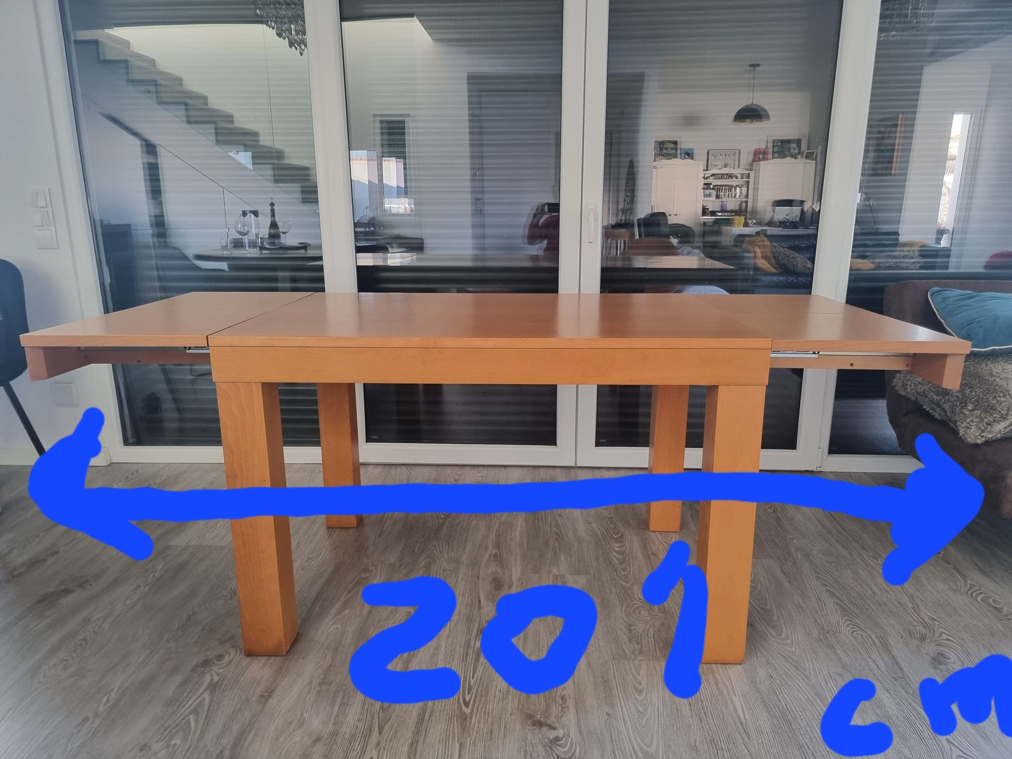 Mesa de jantar extensivel em 3 posições : 120 ou 161 ou 201 cm.