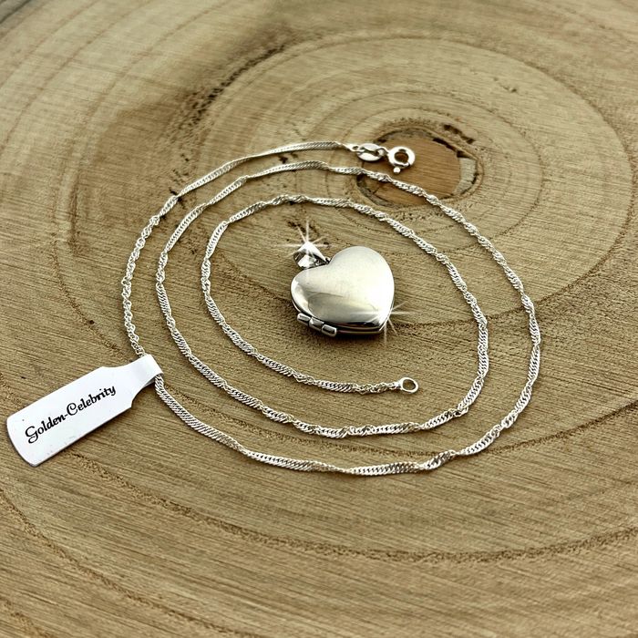 Srebrny Naszyjnik Serce Otwierane Puzderko 925 + Róża Wieczna Led Prez