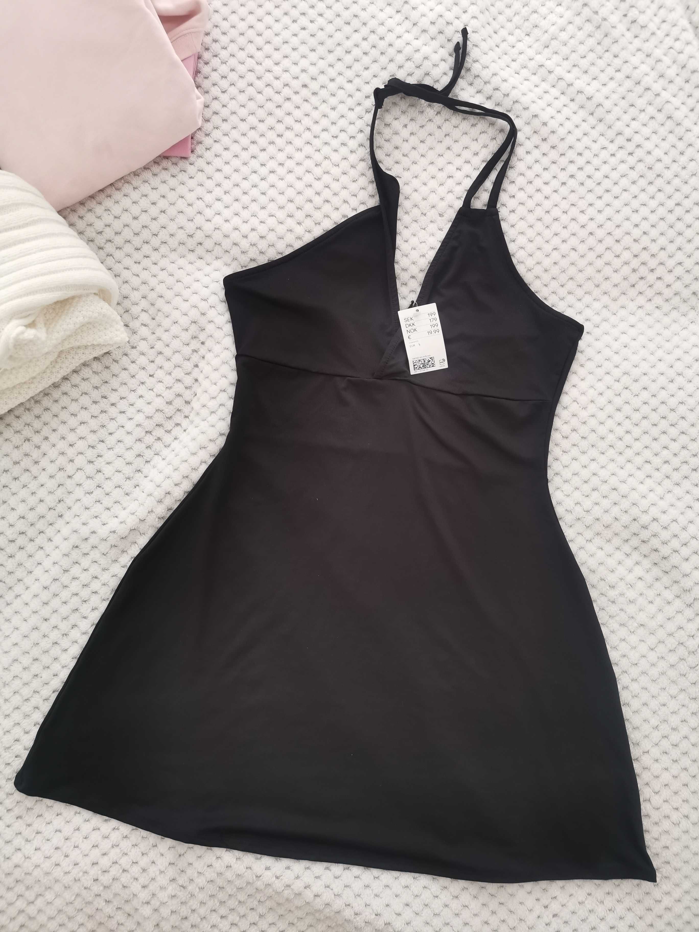 Czarna sukienka H&M nowa L 40 letnia krótka bez pleców