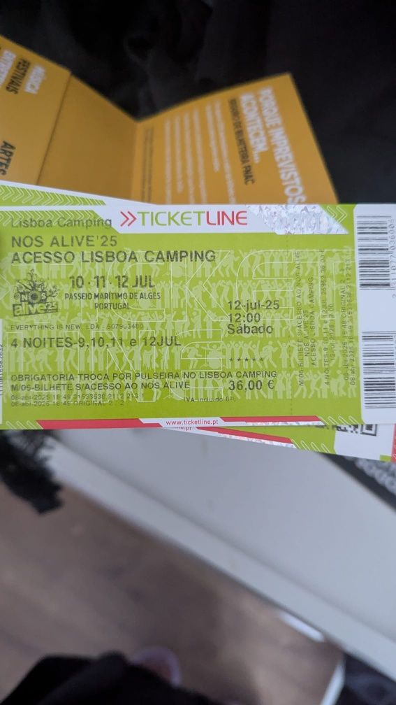 2 bilhetes Nos Alive 2025 + campismo