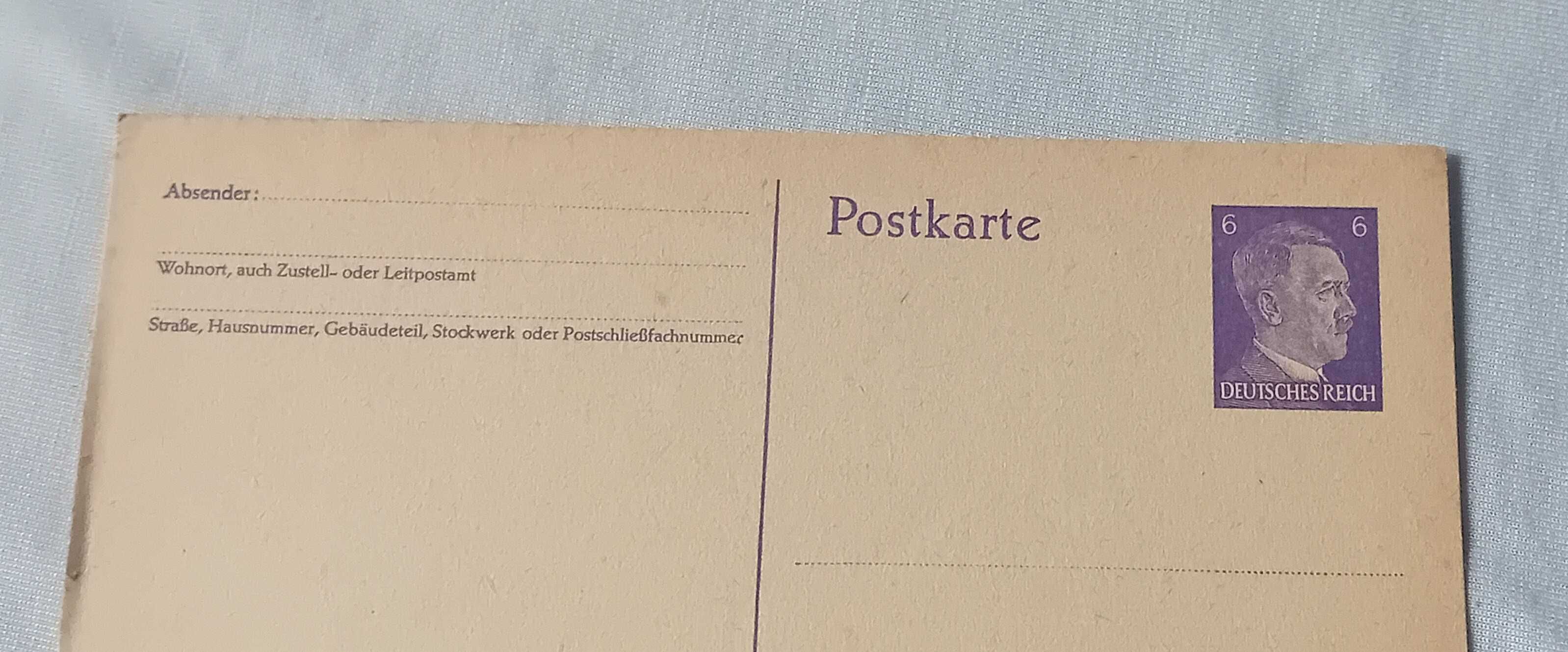 Pocztówka z III Rzeszy z wydrukowanym zamiennikiem znaczka. Bez obiegu