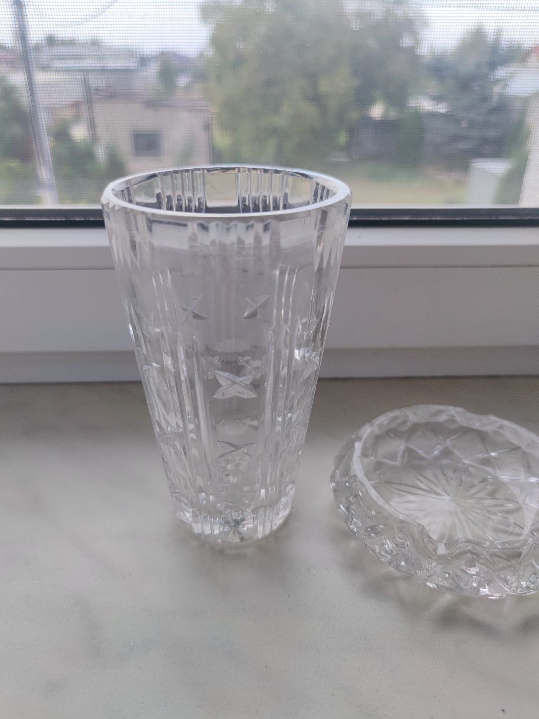 Zestaw kryształow z lat 60tych gruby kryształ wazon popielniczka