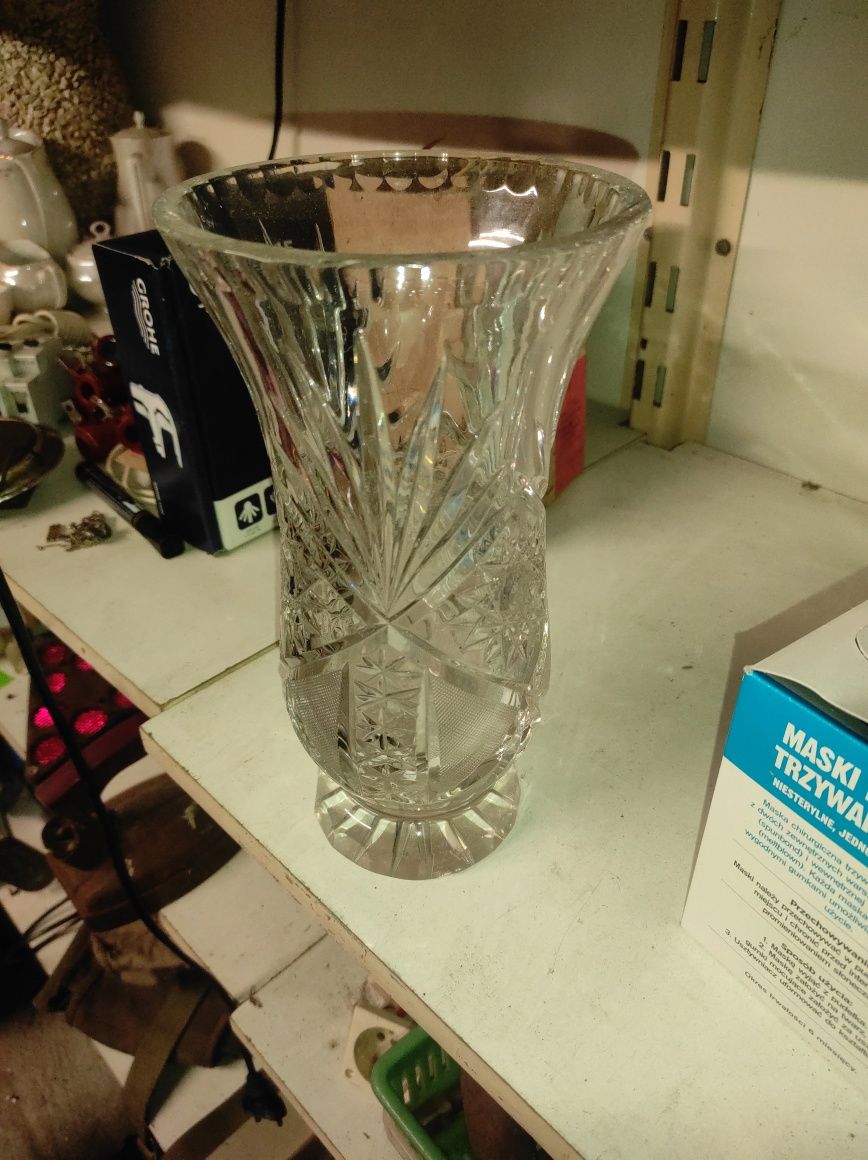 Stary zabytkowy piękny kryształowy wazon prl antyk