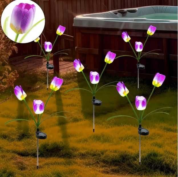 Садовий світильник на сонячній батареї тюльпан фіолетовий