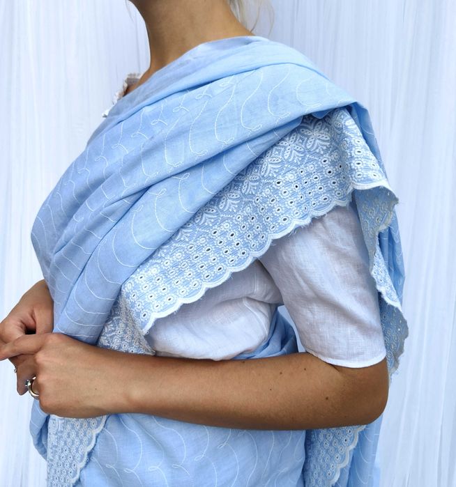 Niebieskie sari bawełna kupon materiału materiał sukienka Bollywood