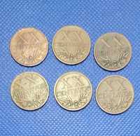 Moedas de XX centavos bronze 1942, 1943, 1944, 1945, 1948, 1952