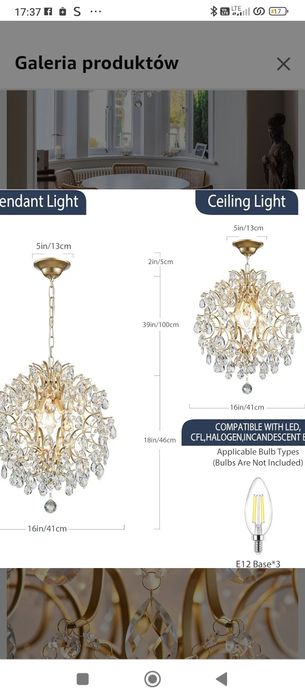 BESTIER Złoty nowoczesny żyrandol wiszący kryształ kropla deszczu oświ