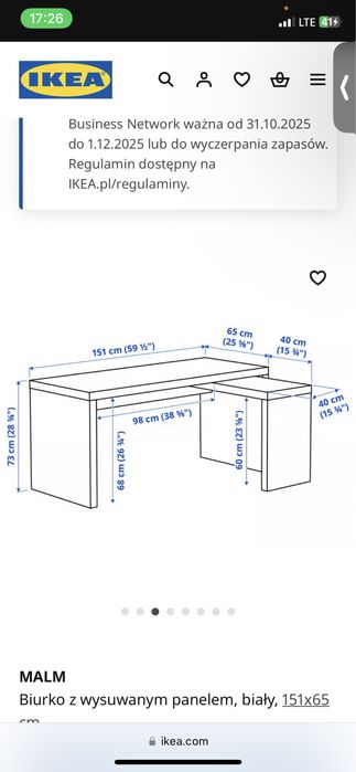 Biurko Ikea Malm z wysuwanym panelem