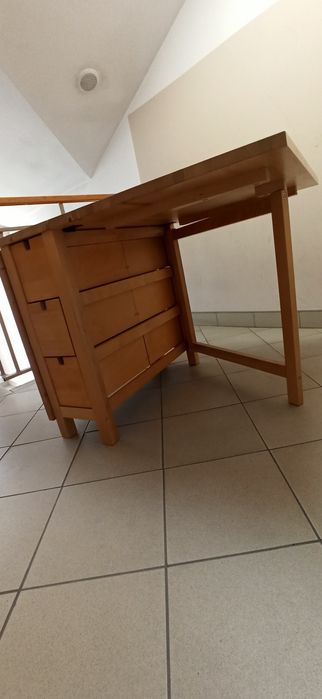 Drewniany rozkładany stół IKEA, brzozowy z szufladami