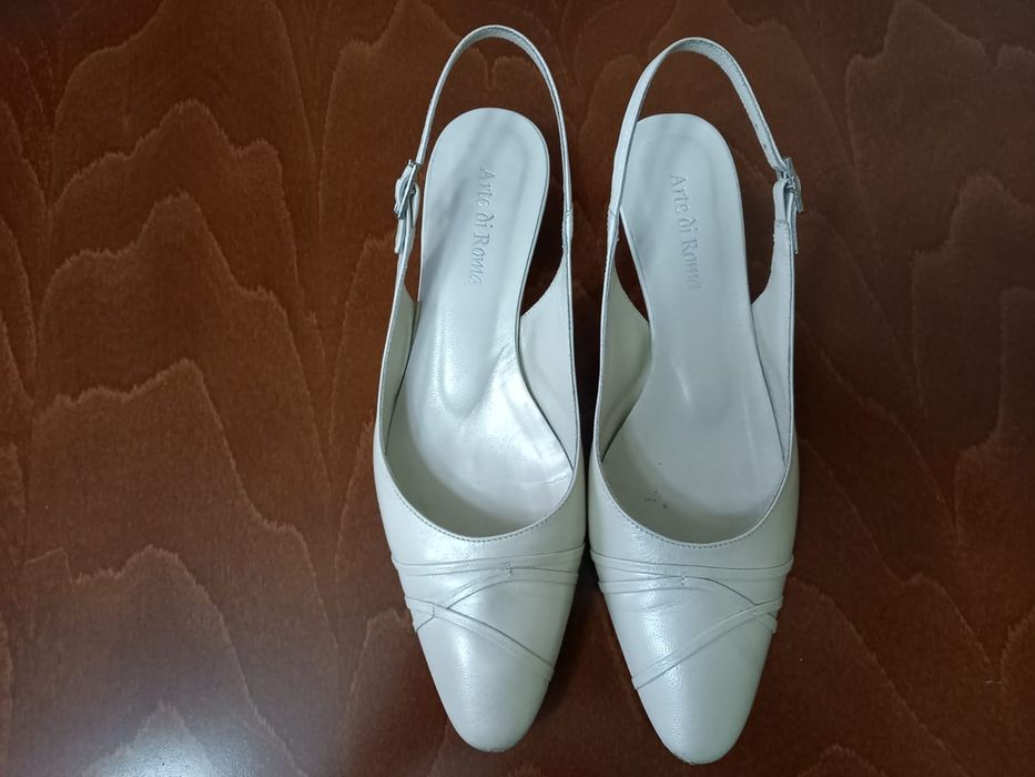 Buty skórzane białe perłowe damskie komunia ślub eleganckie sandały 38