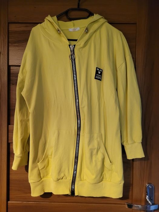 Dłuższa bluza damska z kapturem cytryna L