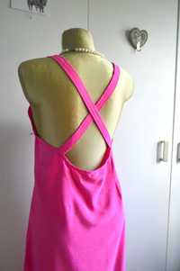 Y.A.S. sukienka koktajlowa długa maxi różowa L/XL wesele