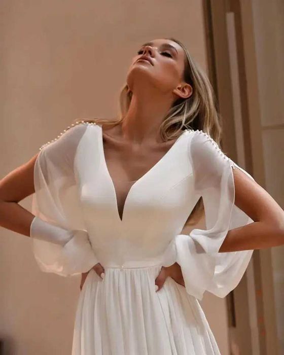 Suknia ślubna #59 linia A regulacja wiązana rękawy rozmiar 42 XL