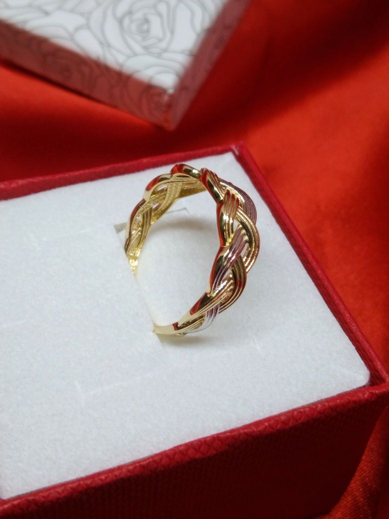 Złoty pierścionek warkocz, złoto 585, R 19