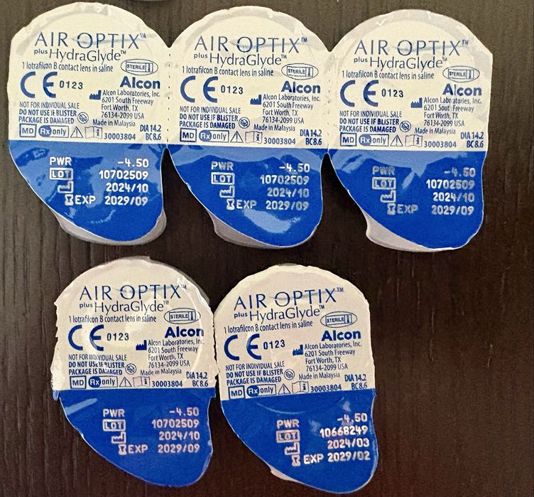 NOWE Soczewki -4,5 Air Optix plus HydraGlyde 5 sztuk
