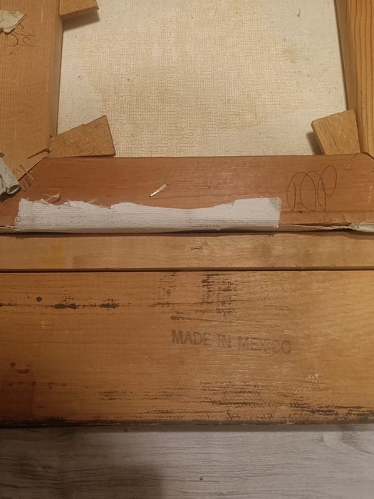 Stary obraz na płótnie w meksykńskiej drewnianej ramie