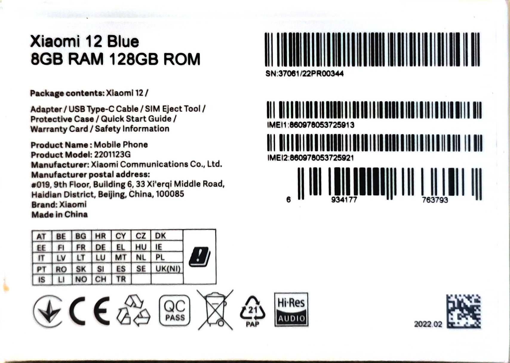 Xiaomi mi 12 azul 128 gb