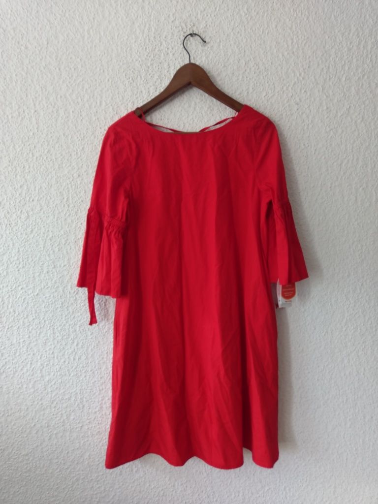 Zara czerwona elegancka rozkloszowana sukienka bawełna XS 34