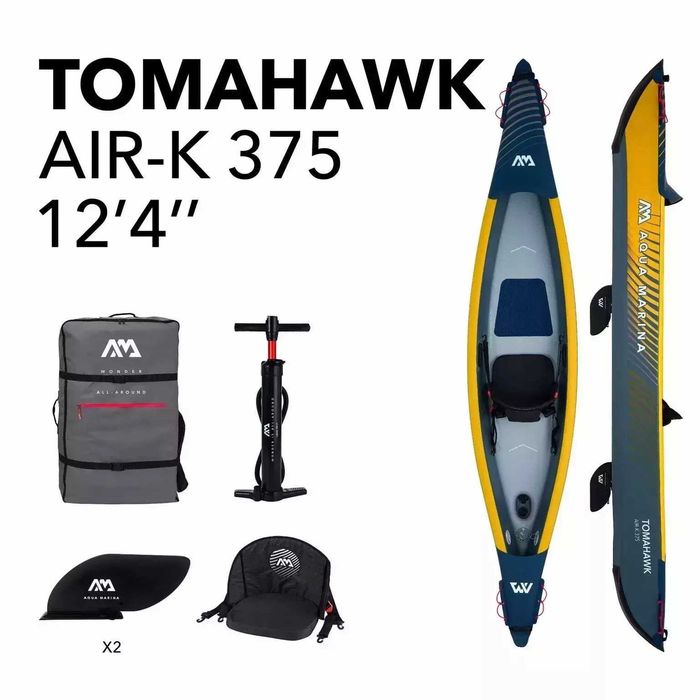 Продам каяк надувной одноместный Aqua Marina Tomahawk AIR-K 375 см