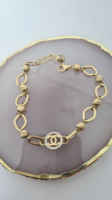 Nowa złota bransoletka typu Chanel cyrkonie ogniwa  kulki p. 585