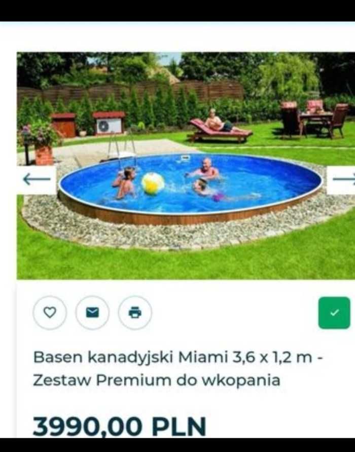 Piękny Baden kanadyjski 3,6 na 1,2m   12000l.