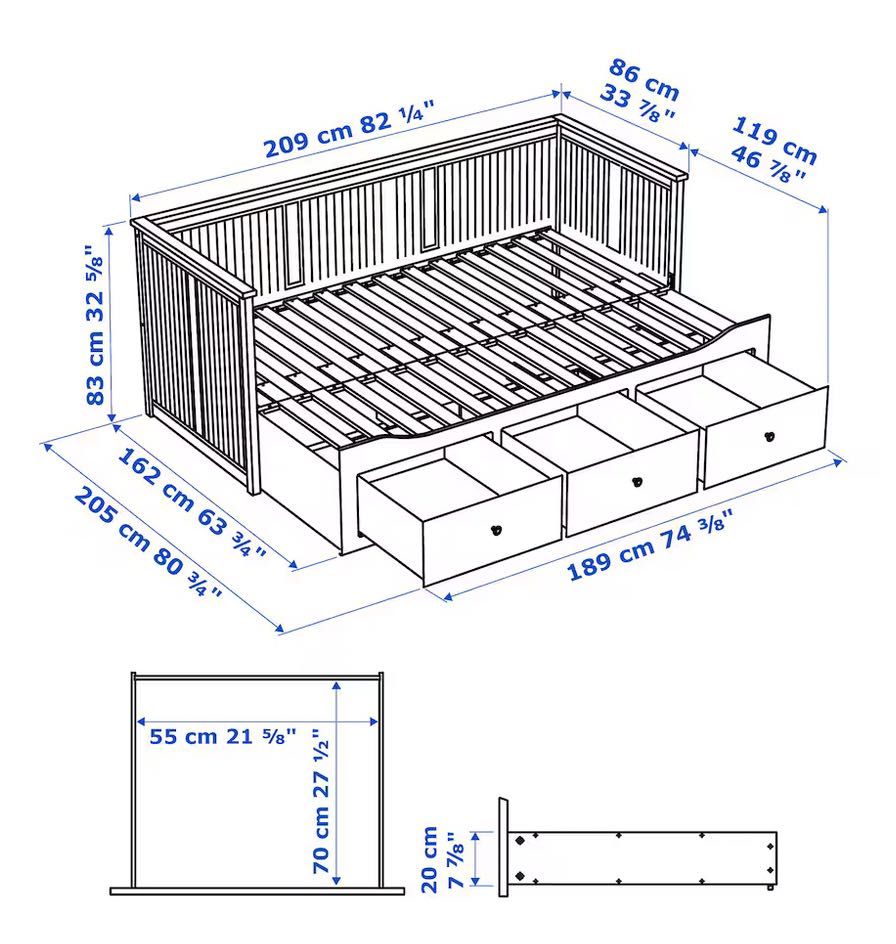 HEMNES łóżko z 3 szufladami,