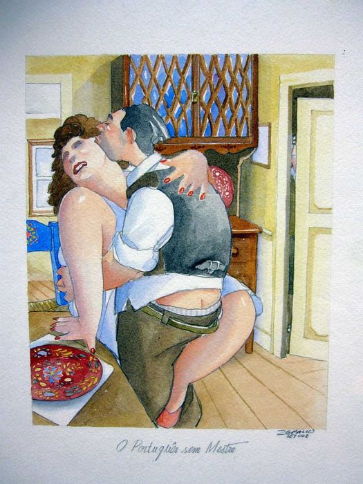 Original aquarela erótica assinada Zé Paulo "O Português sem mestre"