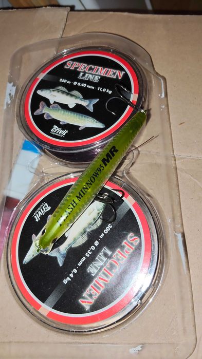 Amostra flash minnow 95 MR e 2 bobines fio pesca