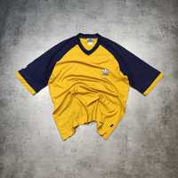 MĘSKA Koszulka Bawełna Retro Adidas Haft Logo Żółta Granat Klasyczna V
