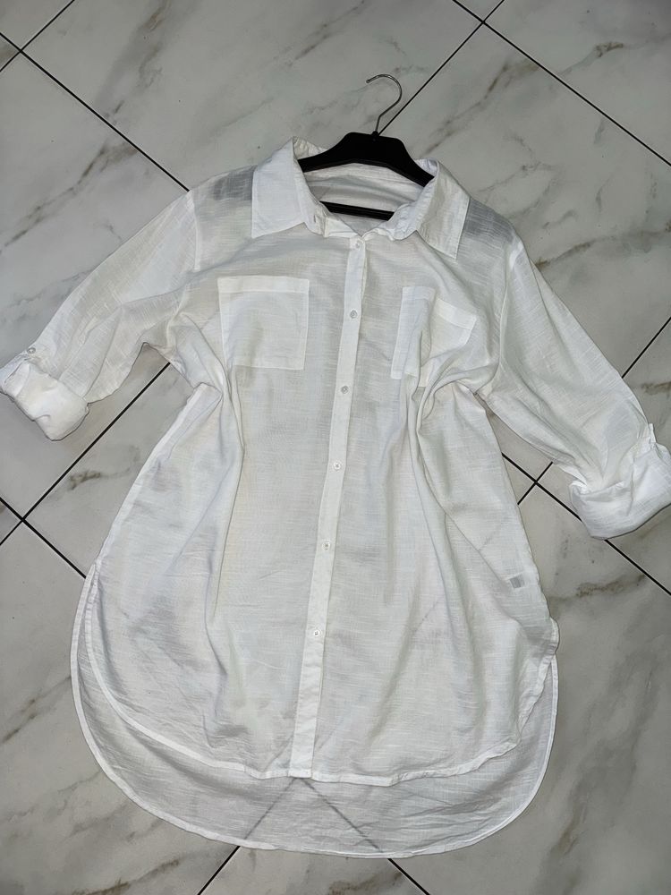 Женская белая коттоновая рубашка платье H&M  54-56 XXL-XXXL (18-20)