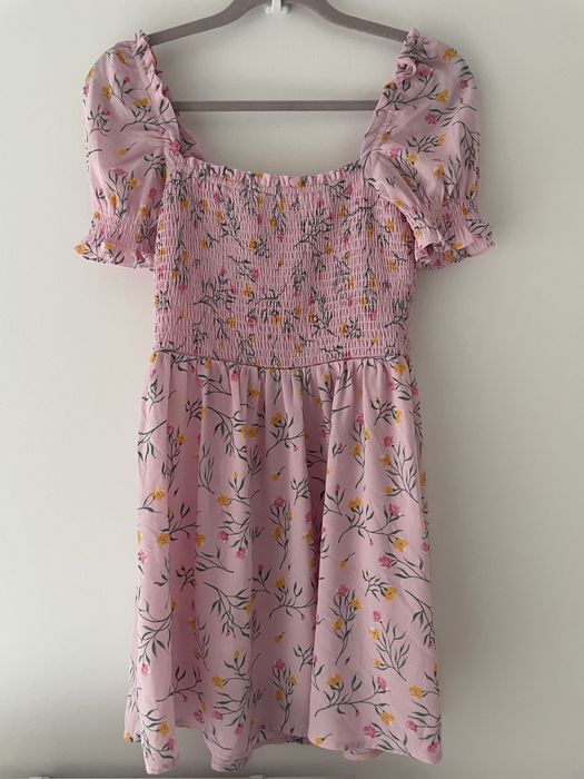Sukienka milkmaid różowa w kwiaty H&M (38)