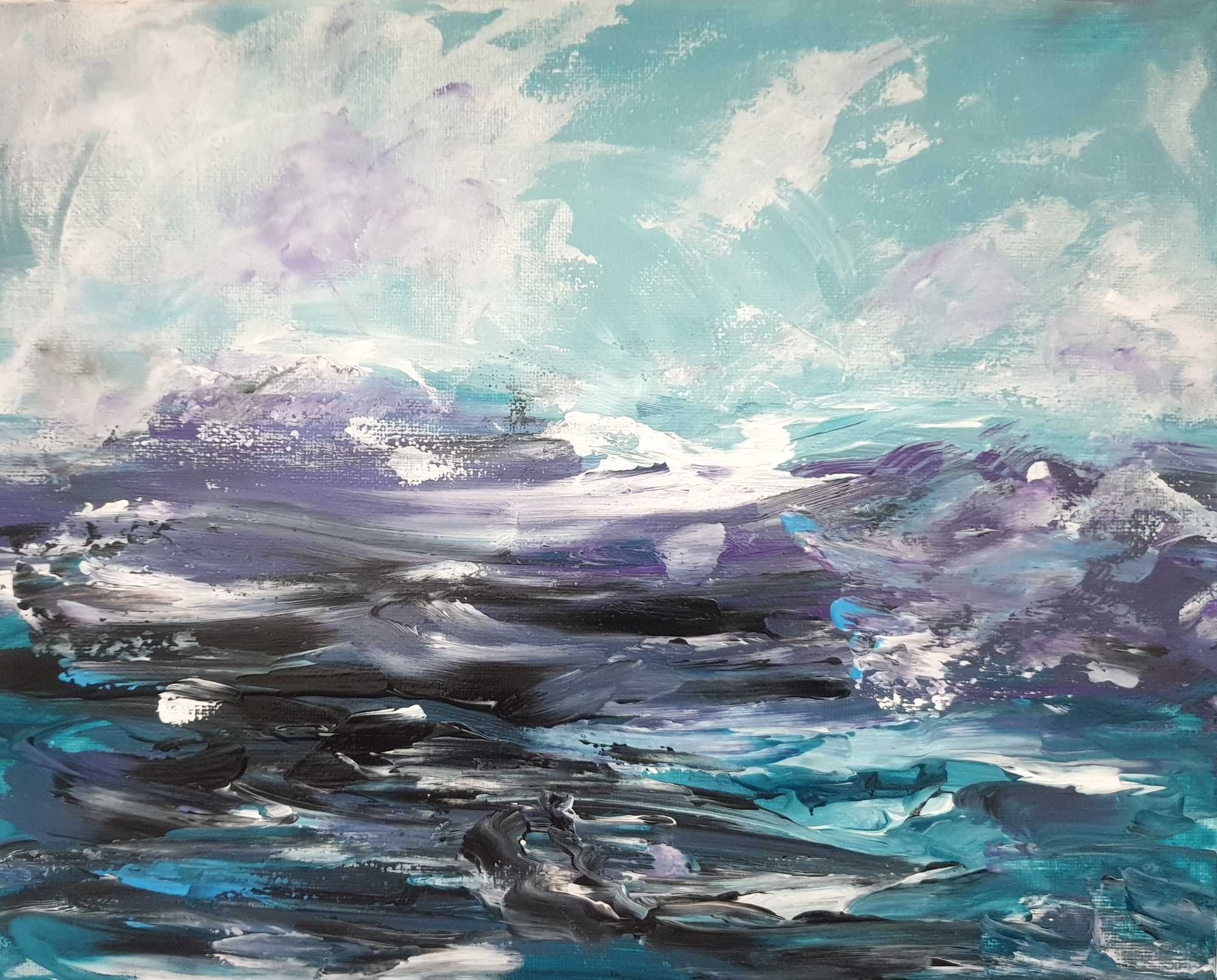 Obraz ręcznie malowany 24x30 cm morze pejzaż abstrakcja