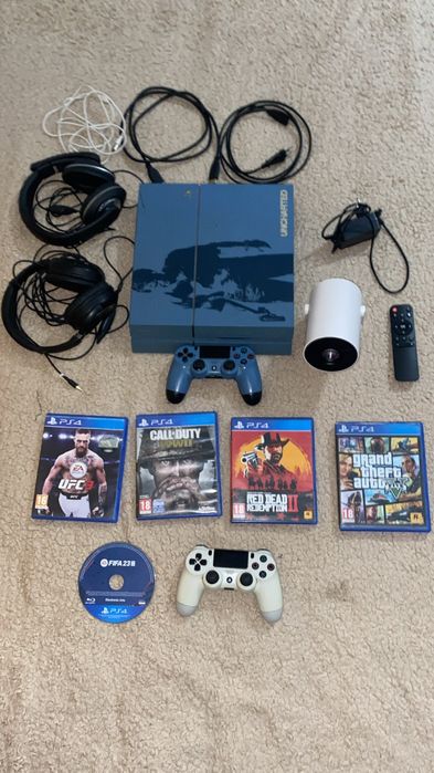 Ps4 uncharted + projetor 4k + 5 jogos e componentes