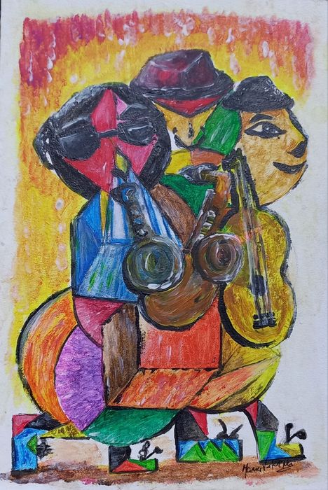 Musicistas acrílico sob cartão original