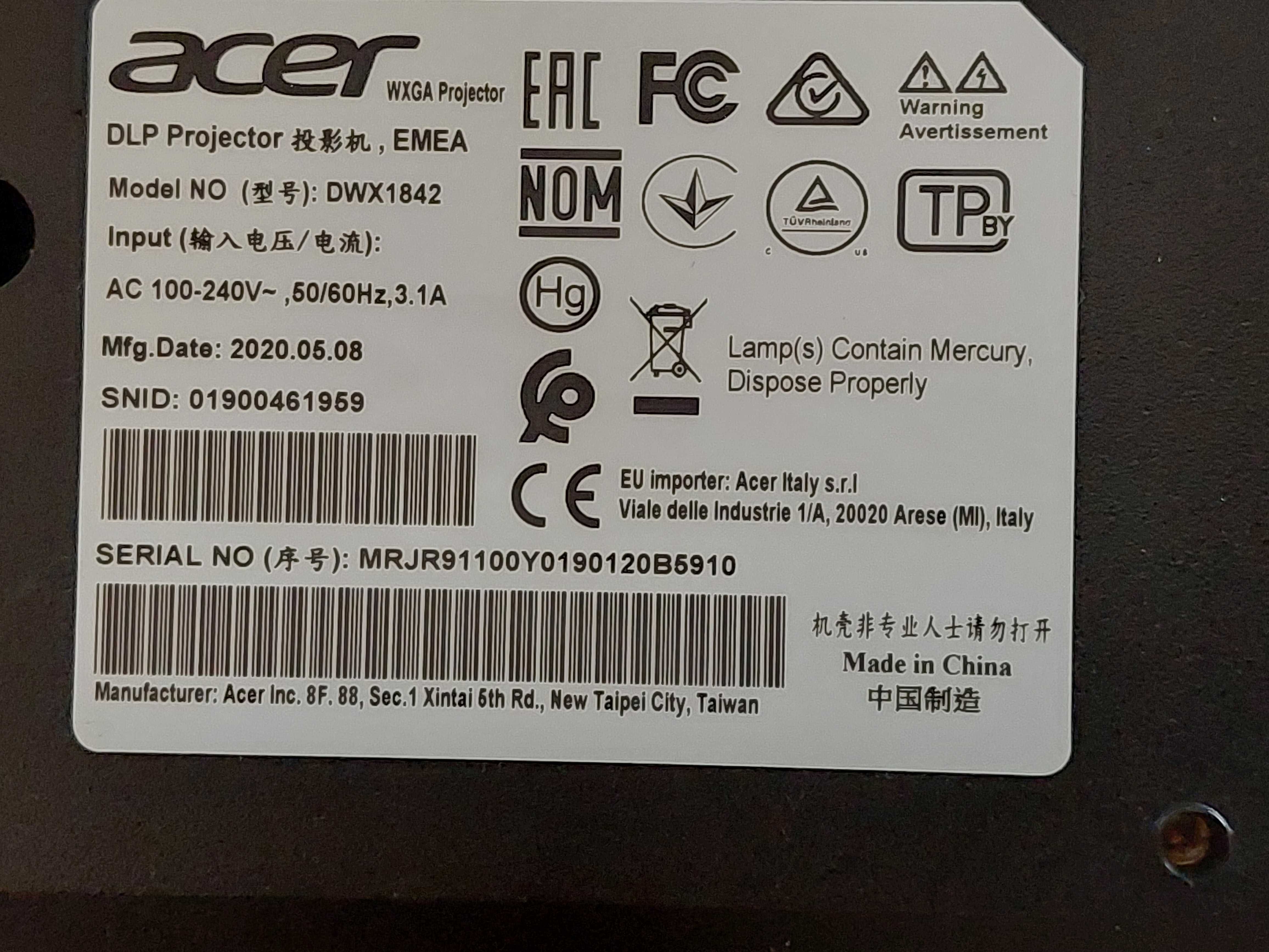 Projektor, rzutnik Acer DWX 1842 w bardzo dobrym stanie