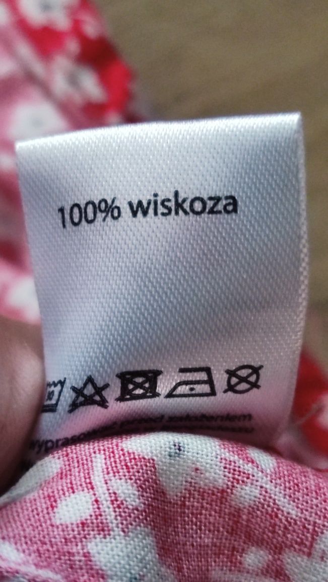 Sukienka 100% wiskoza damska M czerwona w kwiaty długi rękaw