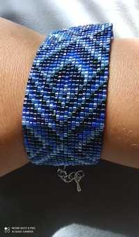 Niebieska bransoletka handmade z koralików Miyuki.