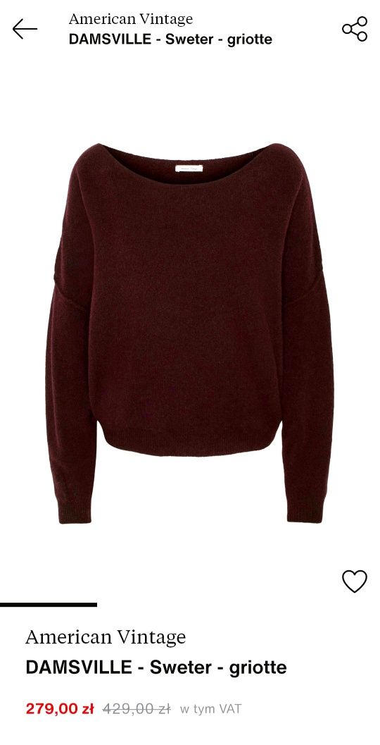 Burgundowy sweter damski AMERICAN VINTAGE model DAMASVILLE roz. M/L