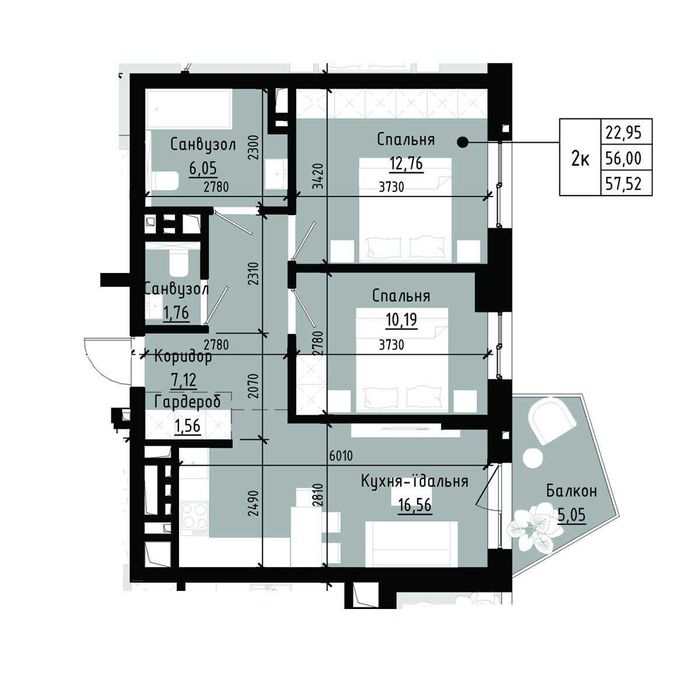 РОЗТЕРМІНУВАННЯ, Квартира 58м2 \ Holosko Residents, Малоголосківська