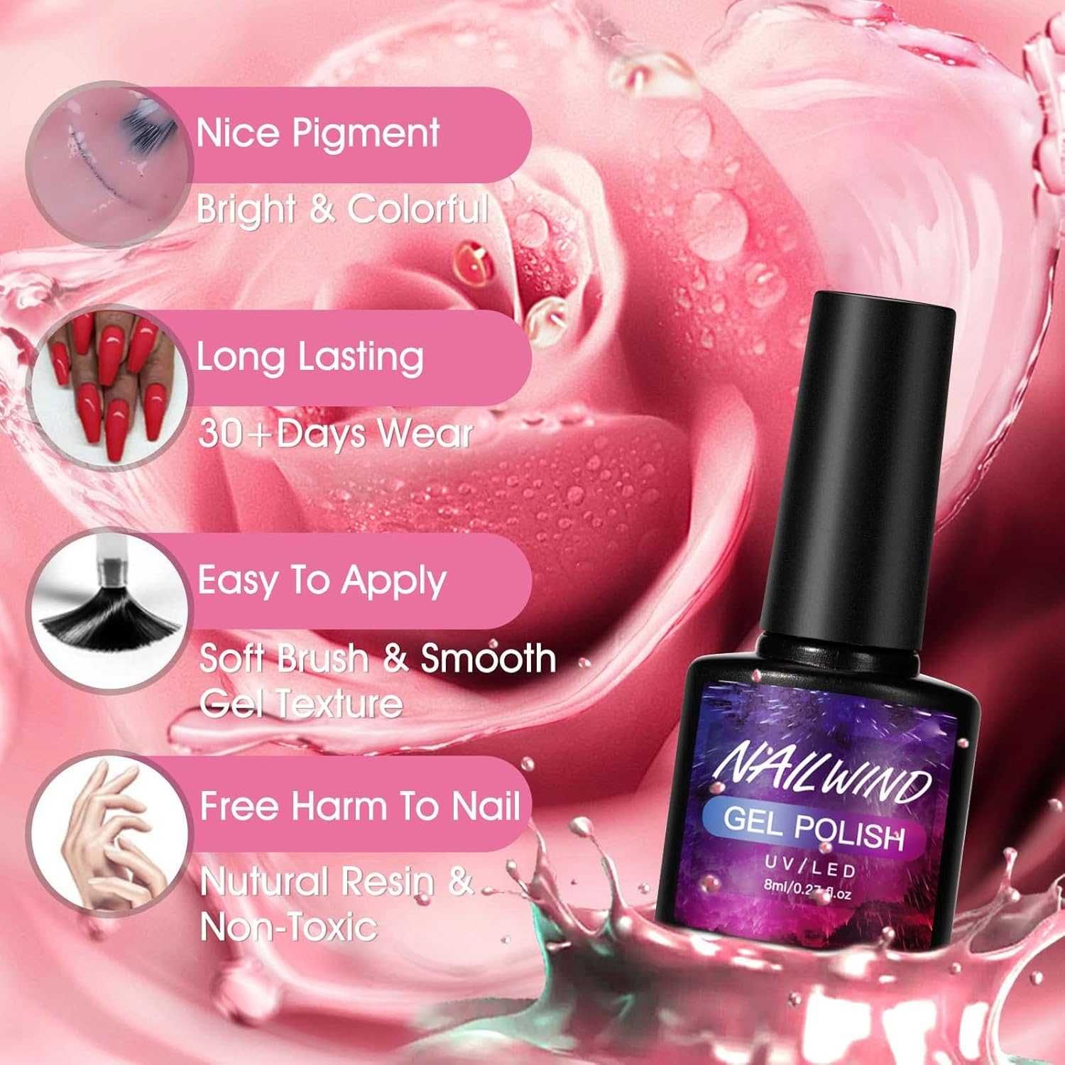 zestaw lakierów do paznokci hybrydowych 6x8ml nailwind gel polish set