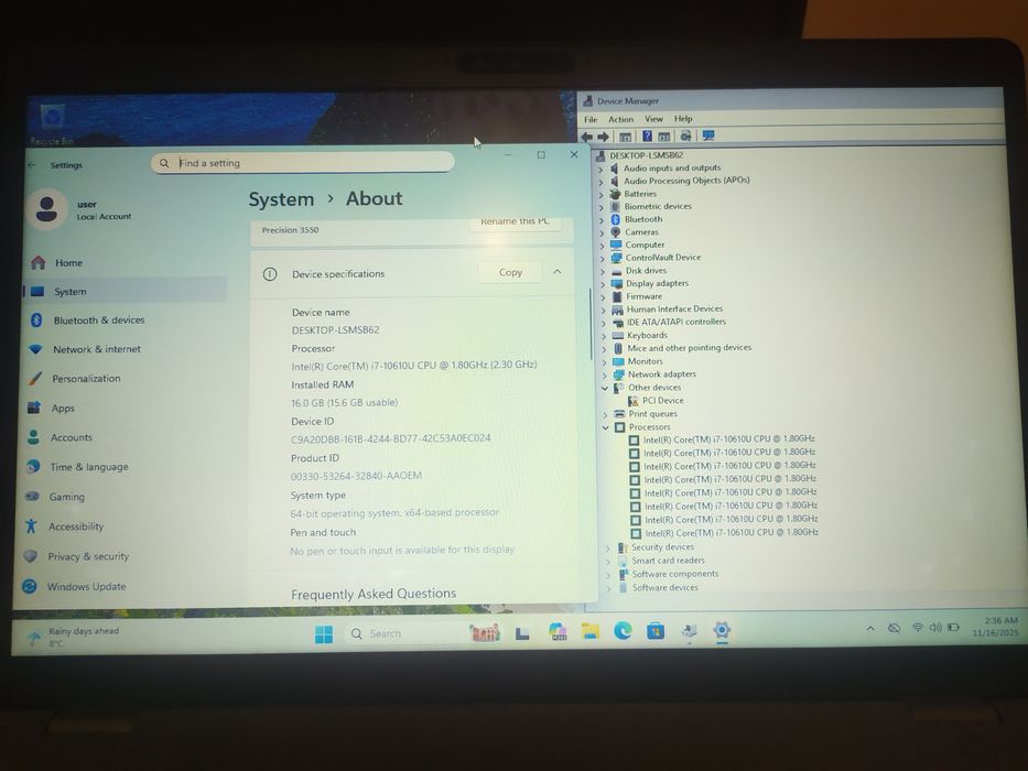Dell Precision 3550 Core i7-10610U 16GB 512GB SSD 15.6