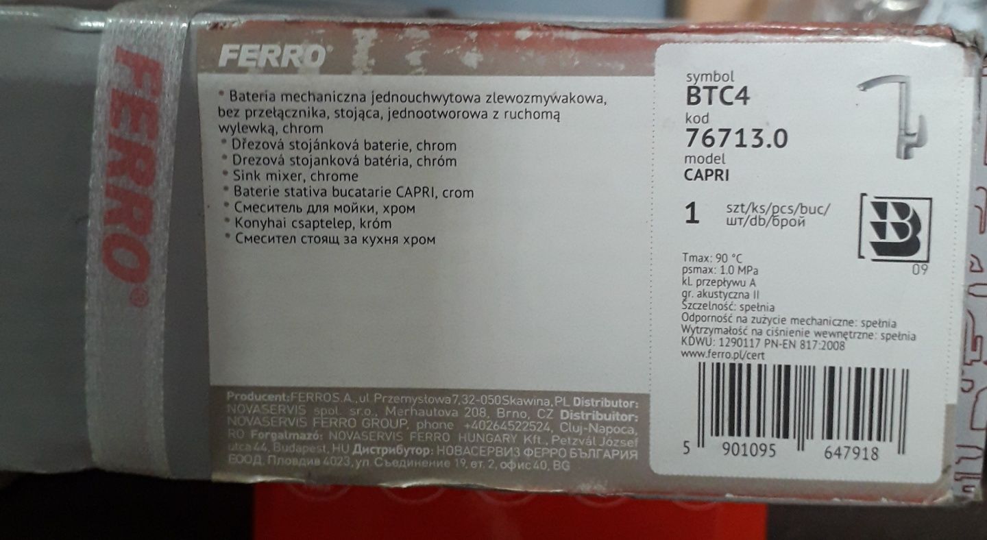 Bateria zlewozmywakowa stojąca CAPRI chrom BTC4