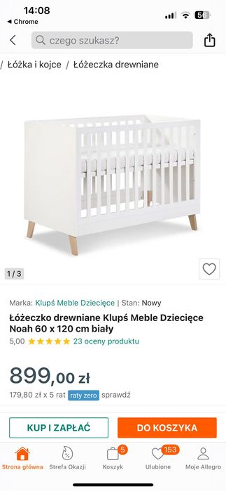 Łóżeczko NOAH firmy KLUPŚ + materac FIKI MIKI