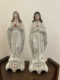 Porcelanowe stare figurki Matki Boskiej i Jezusa