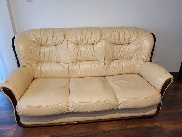 Sofa plus dwa fotele, skóra naturalna