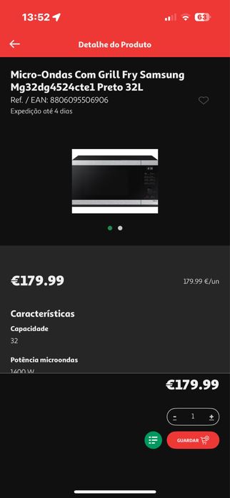 Micro-Ondas Com Grill Fry Samsung Mg32dg4524ctel Preto 32L